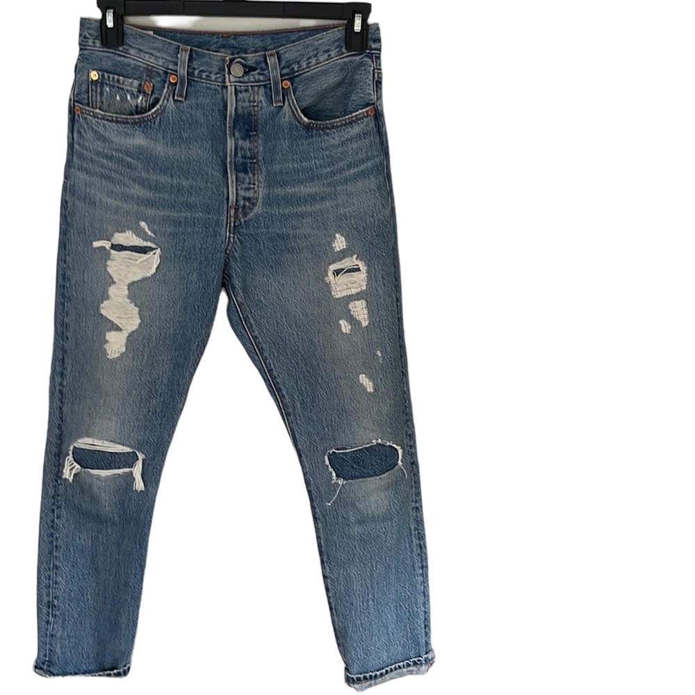 Levi’s 501 Jeans Distressed Skinny Jeans 28 High Rise High Waisted Blue